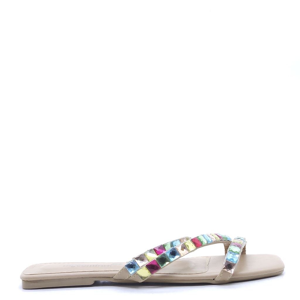 Rasteira Chinelo Pedraria Bege 2