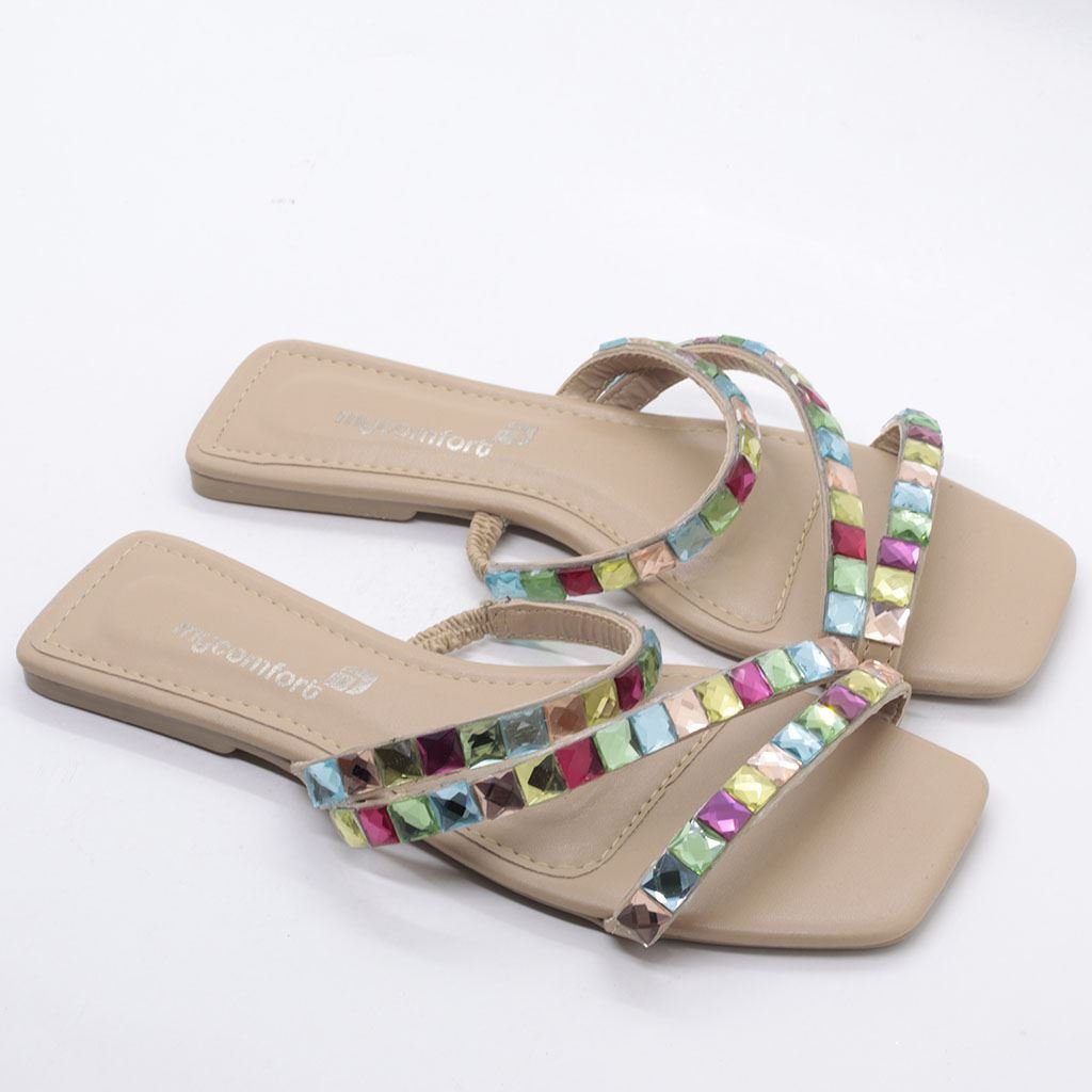 Rasteira Chinelo Pedraria Bege 4