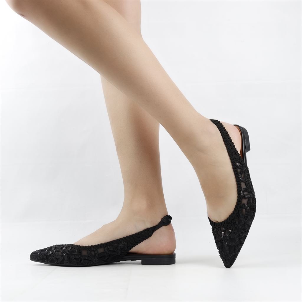 Sapatilha Slingback Bordada Preto 1