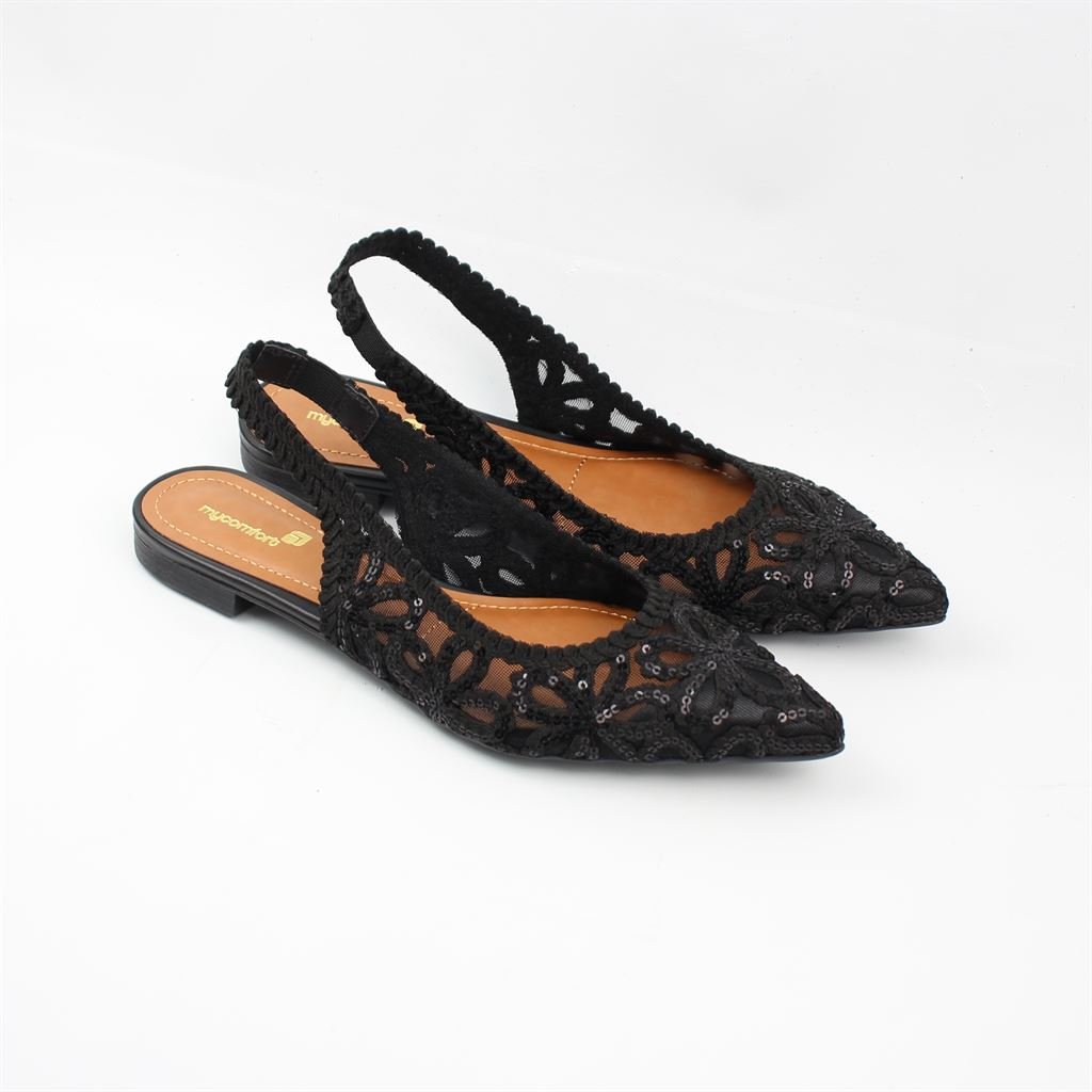 Sapatilha Slingback Bordada Preto 2