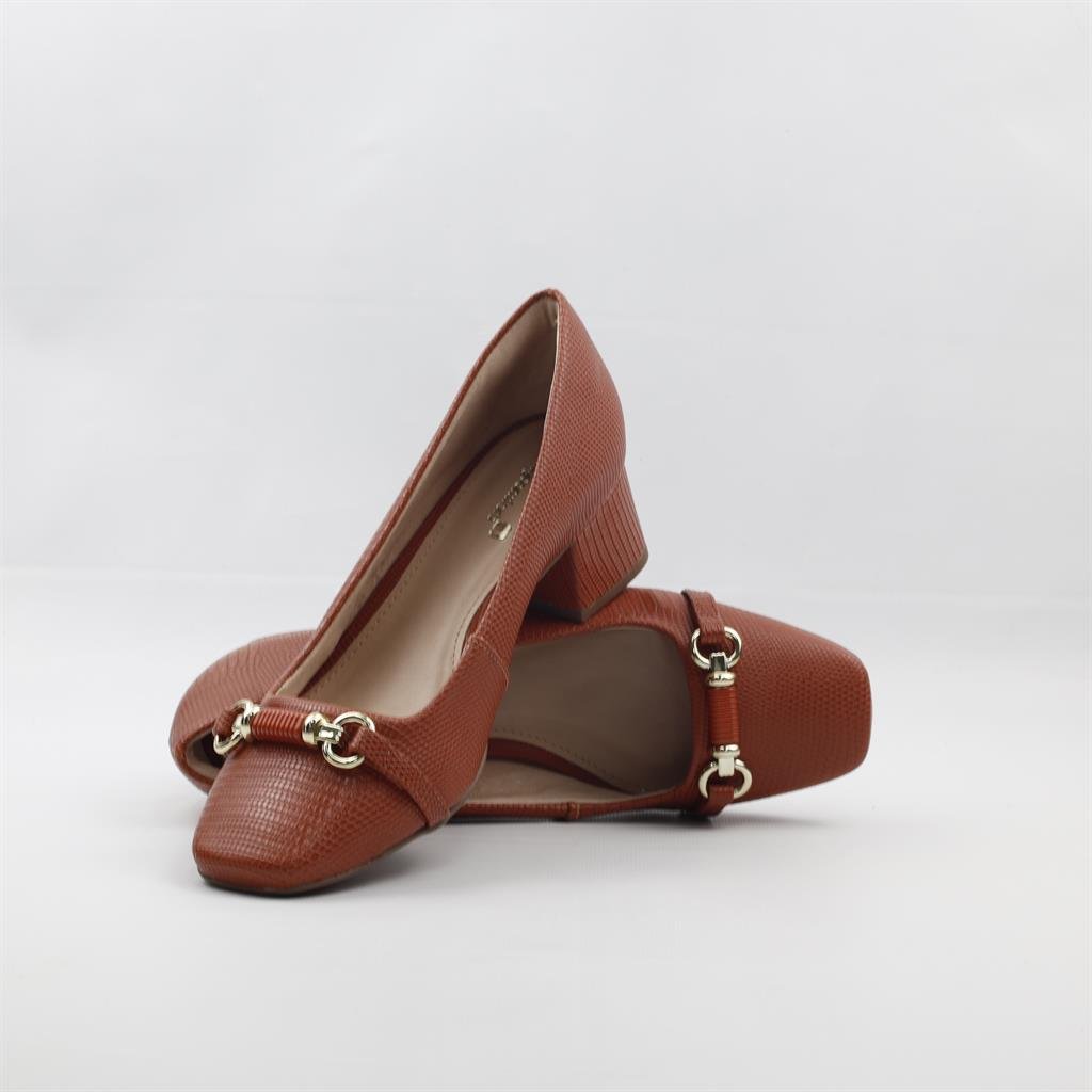 Scarpin Salto Bloco Detalhe Marrom 5