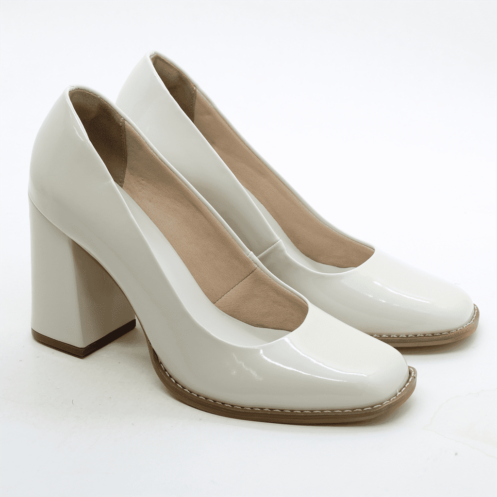Scarpin Salto Bloco Verniz Branco 2
