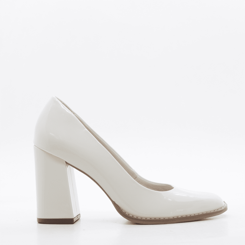 Scarpin Salto Bloco Verniz Branco 3
