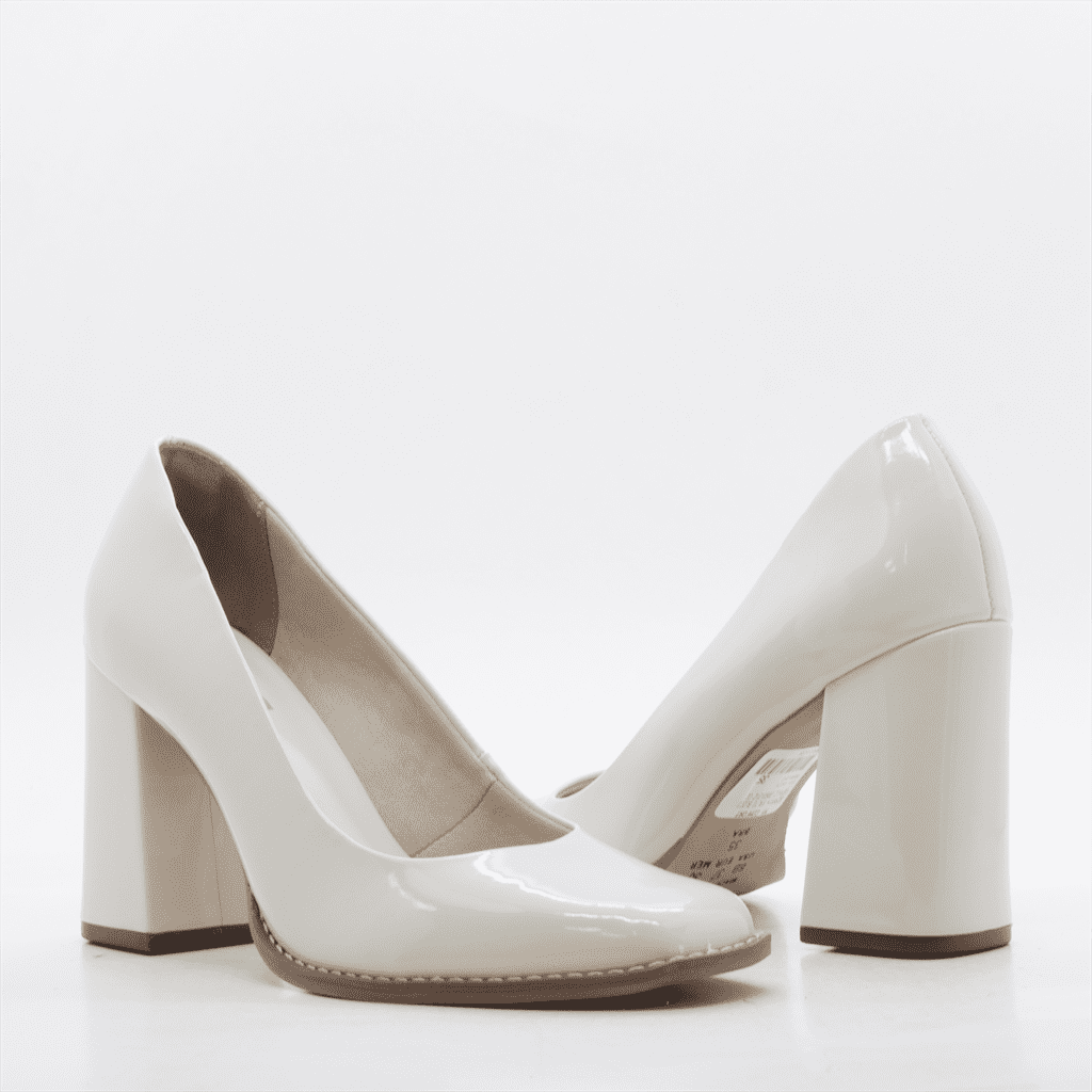 Scarpin Salto Bloco Verniz Branco 4