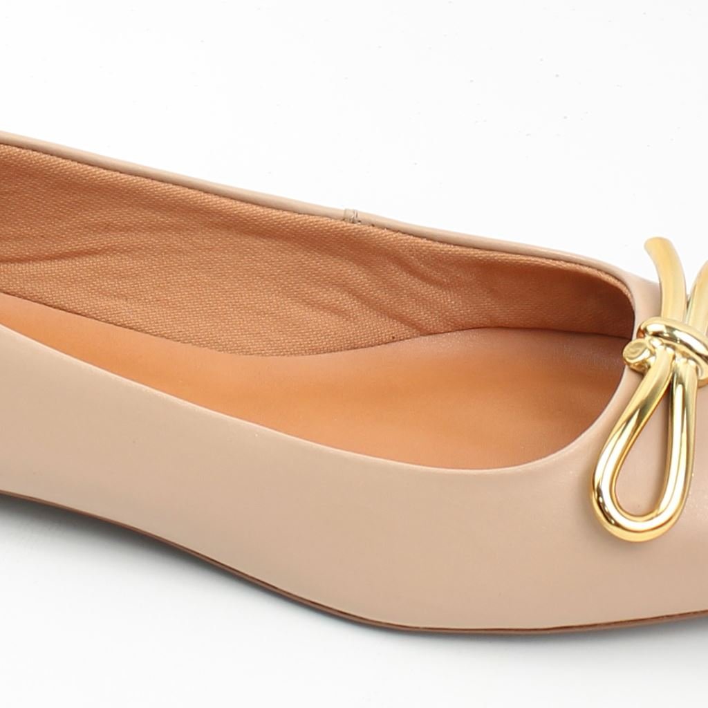 Sapatilha Couro Detalhe Fivela Bege 3