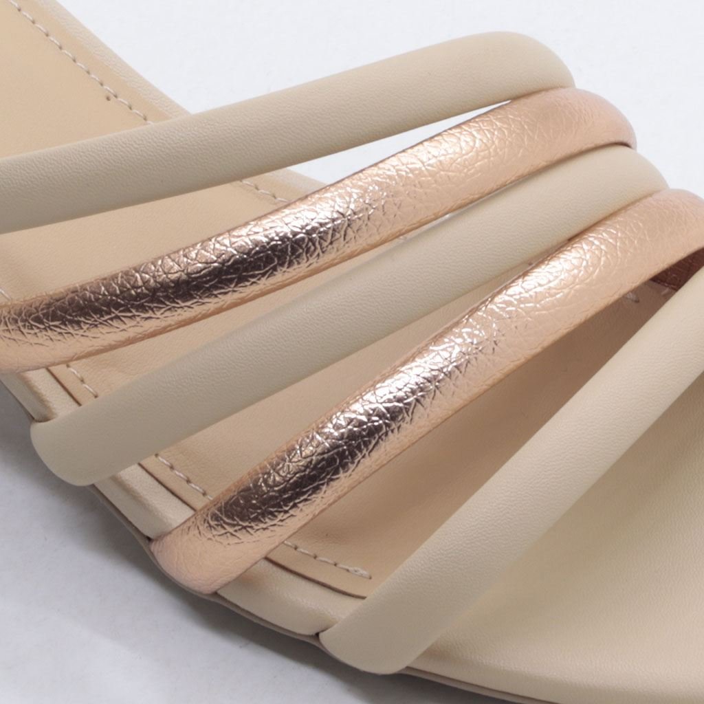 Tamanco Salto Bloco Tiras Finas Bege 5