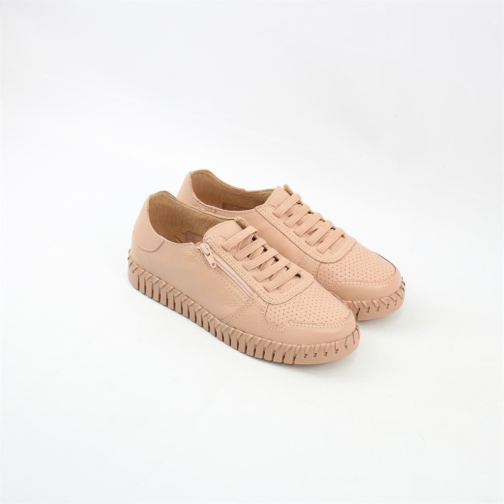 Tênis Flat Amarração Couro Bege 2