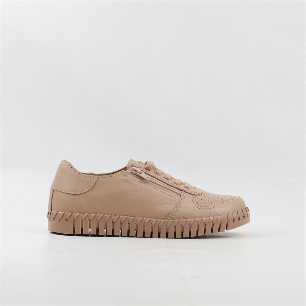 Tênis Flat Amarração Couro Bege 5