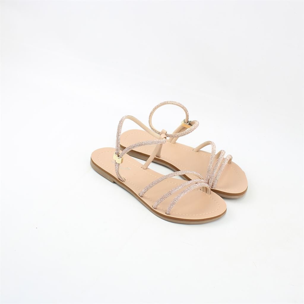 Rasteira Sandália Tiras Finas Brilho Bege 2