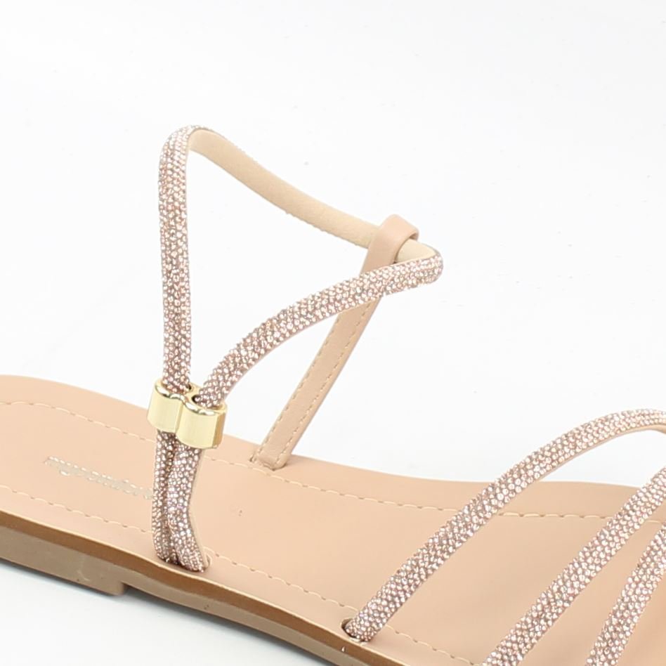 Rasteira Sandália Tiras Finas Brilho Bege 3