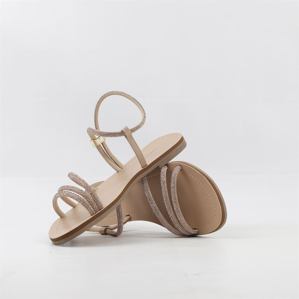 Rasteira Sandália Tiras Finas Brilho Bege 4