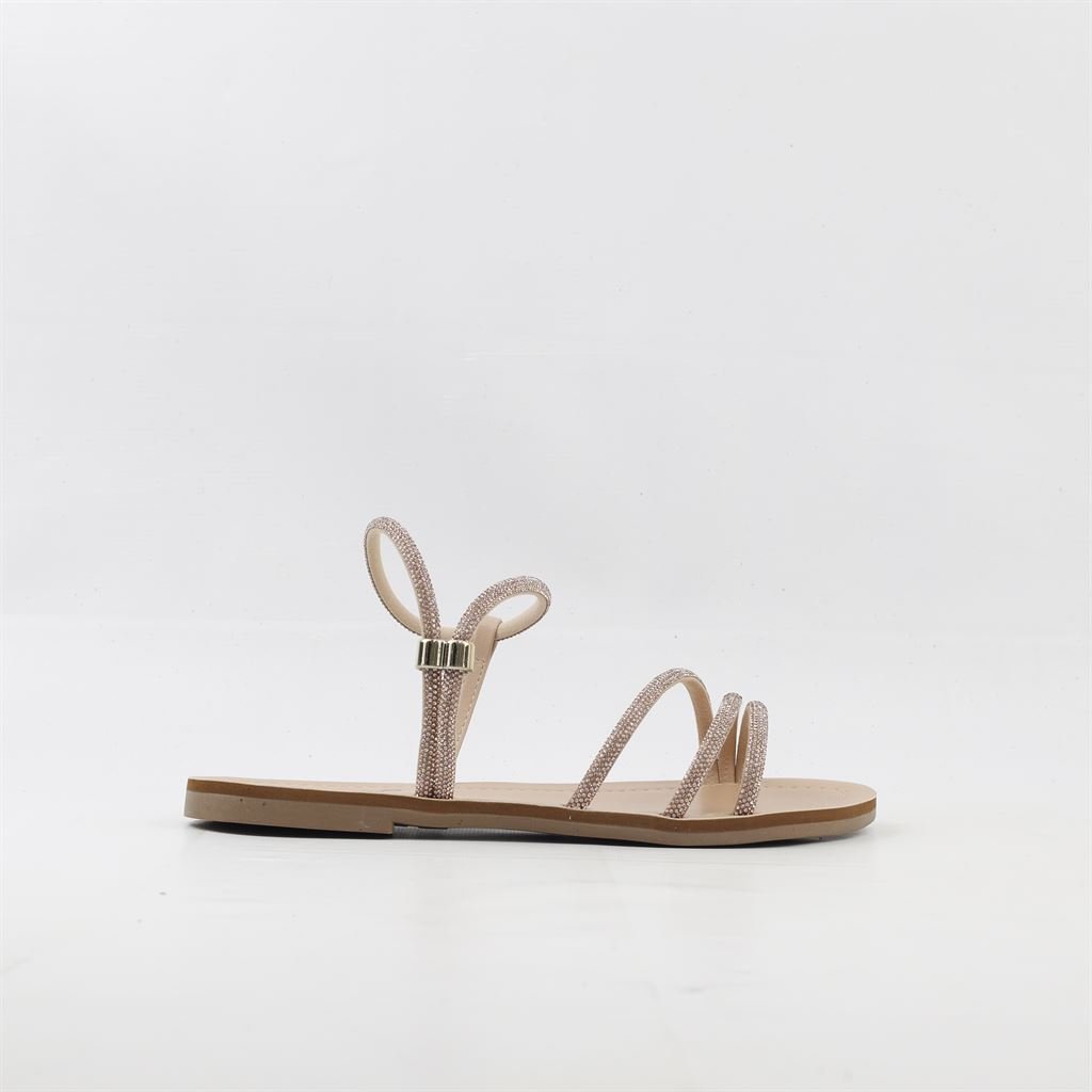 Rasteira Sandália Tiras Finas Brilho Bege 5