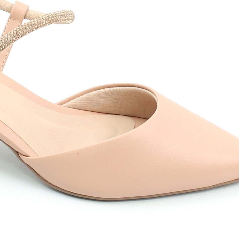 Scarpin  Salto Bloco Slingback Bege 2