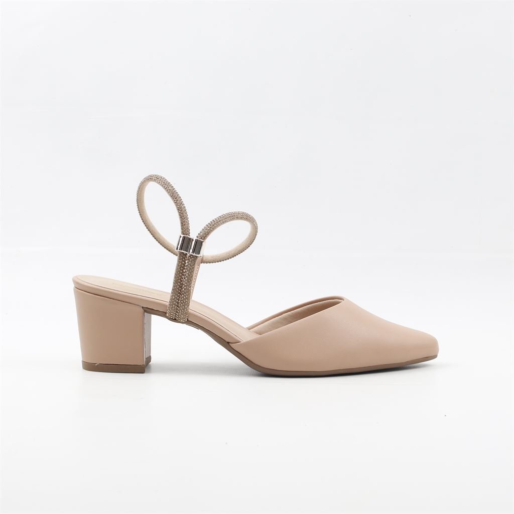 Scarpin  Salto Bloco Slingback Bege 3