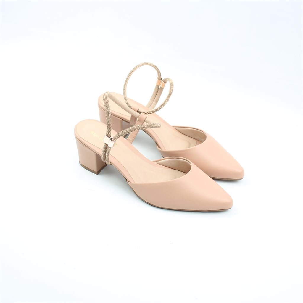 Scarpin  Salto Bloco Slingback Bege 4