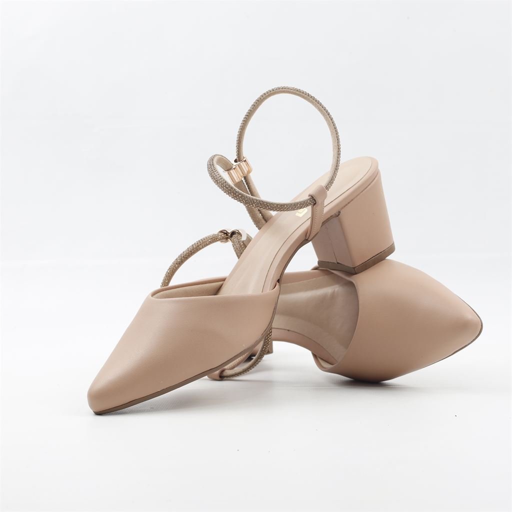 Scarpin  Salto Bloco Slingback Bege 5