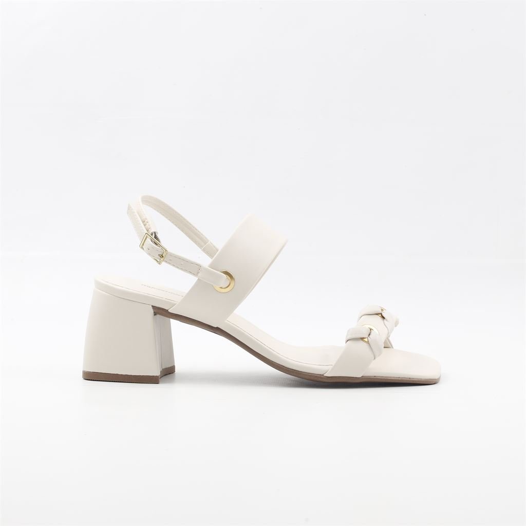 Sandália Salto Bloco Enfeite Branco 2