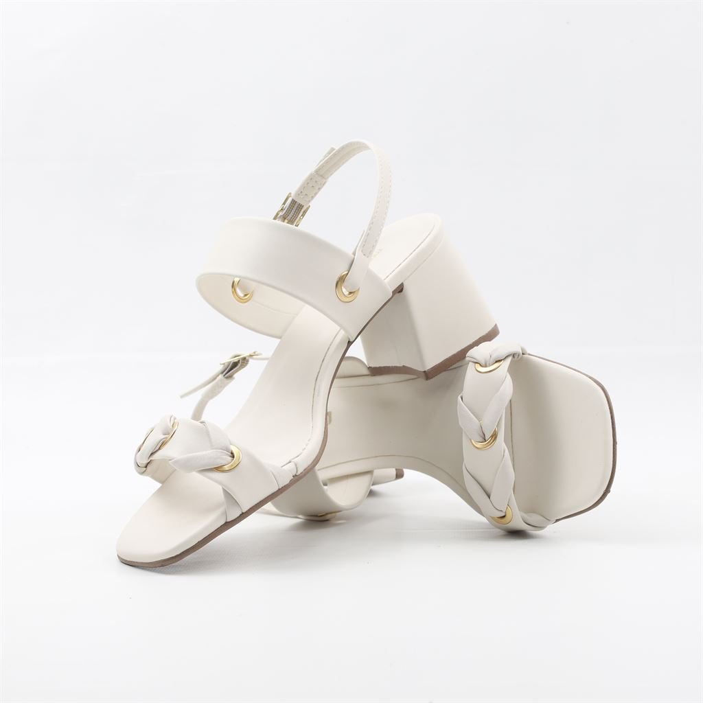 Sandália Salto Bloco Enfeite Branco 3