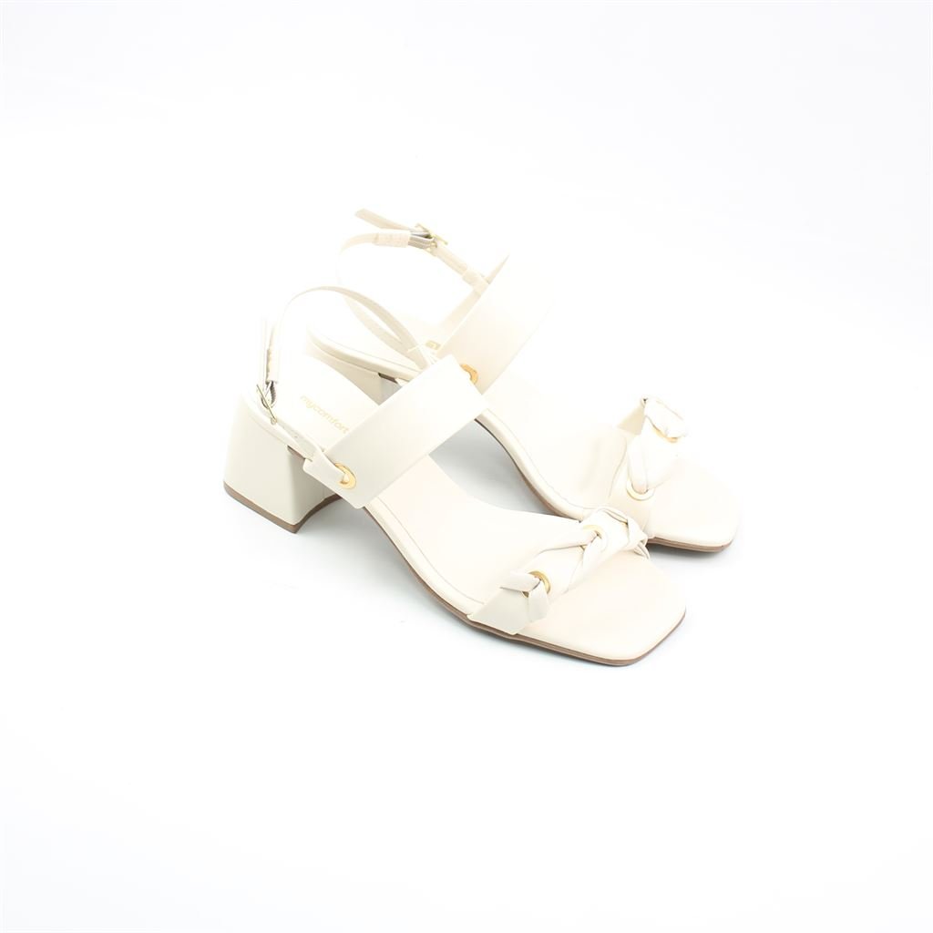 Sandália Salto Bloco Enfeite Branco 4