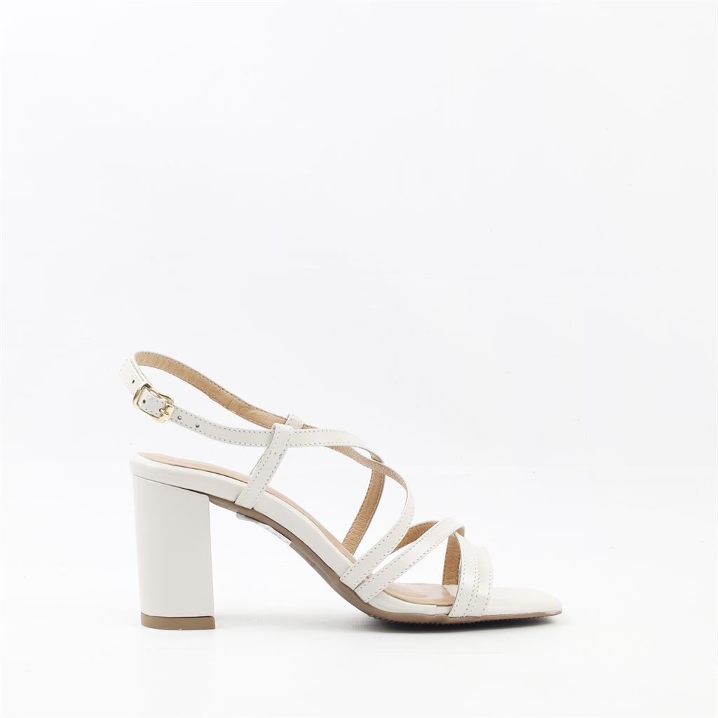 Sandália Salto Bloco Couro Branco 2