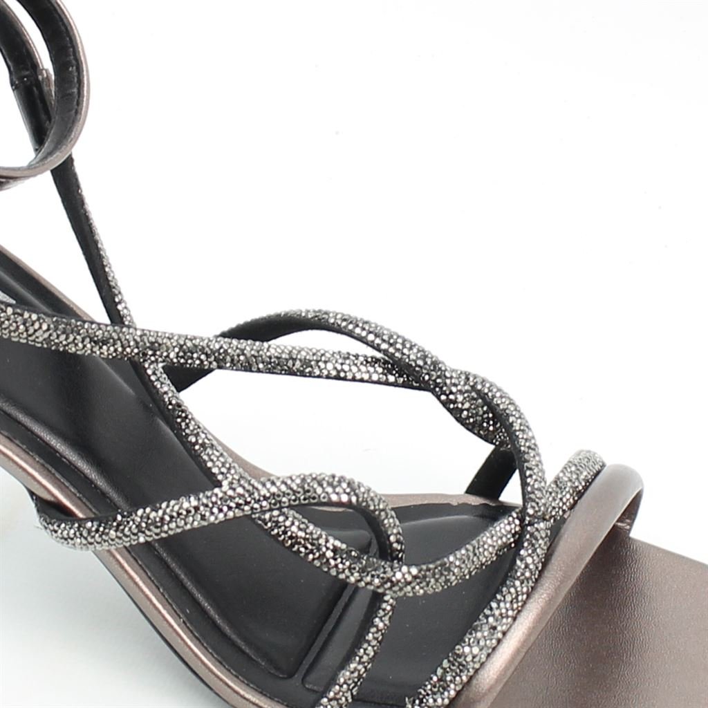 Sandália Salto Fino Metalizada Cinza 3