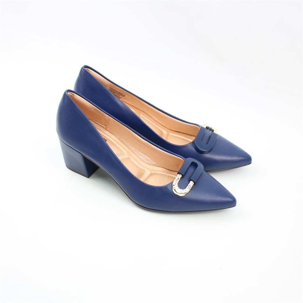 Scarpin Salto Bloco Fivela Azul 2