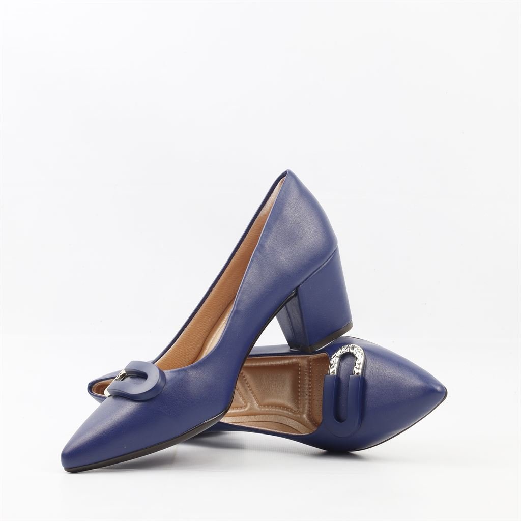Scarpin Salto Bloco Fivela Azul 4