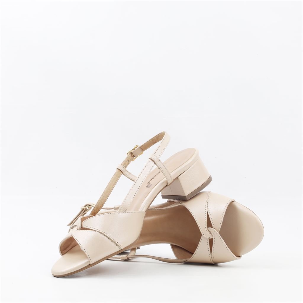 Sandália Salto Bloco Perolada Bege 4