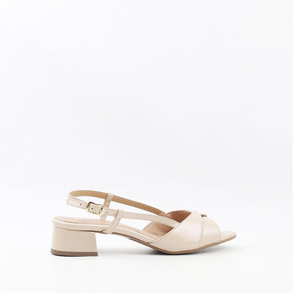 Sandália Salto Bloco Perolada Bege 5