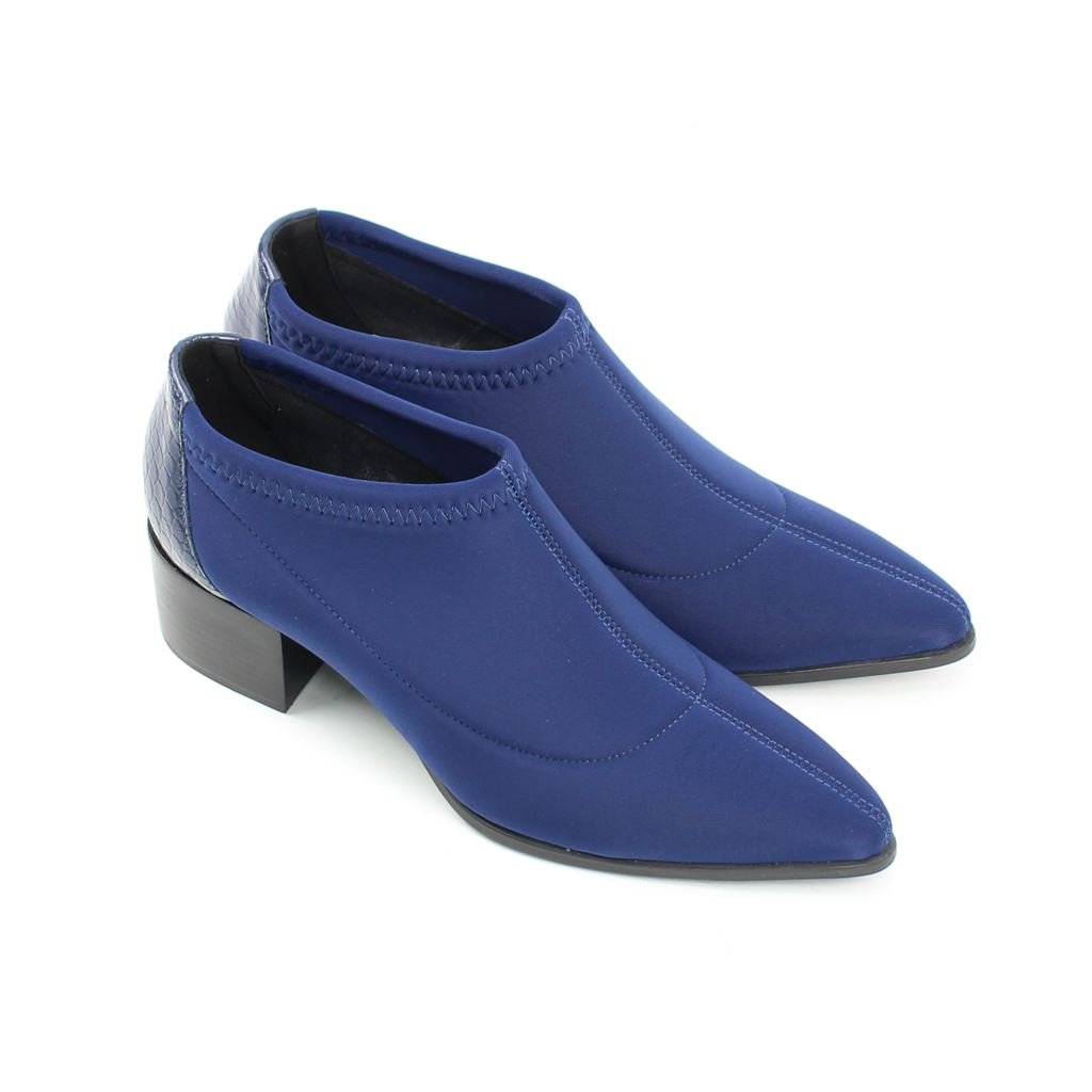 Bota Cano Baixo Salto Bloco Lycra Azul 2