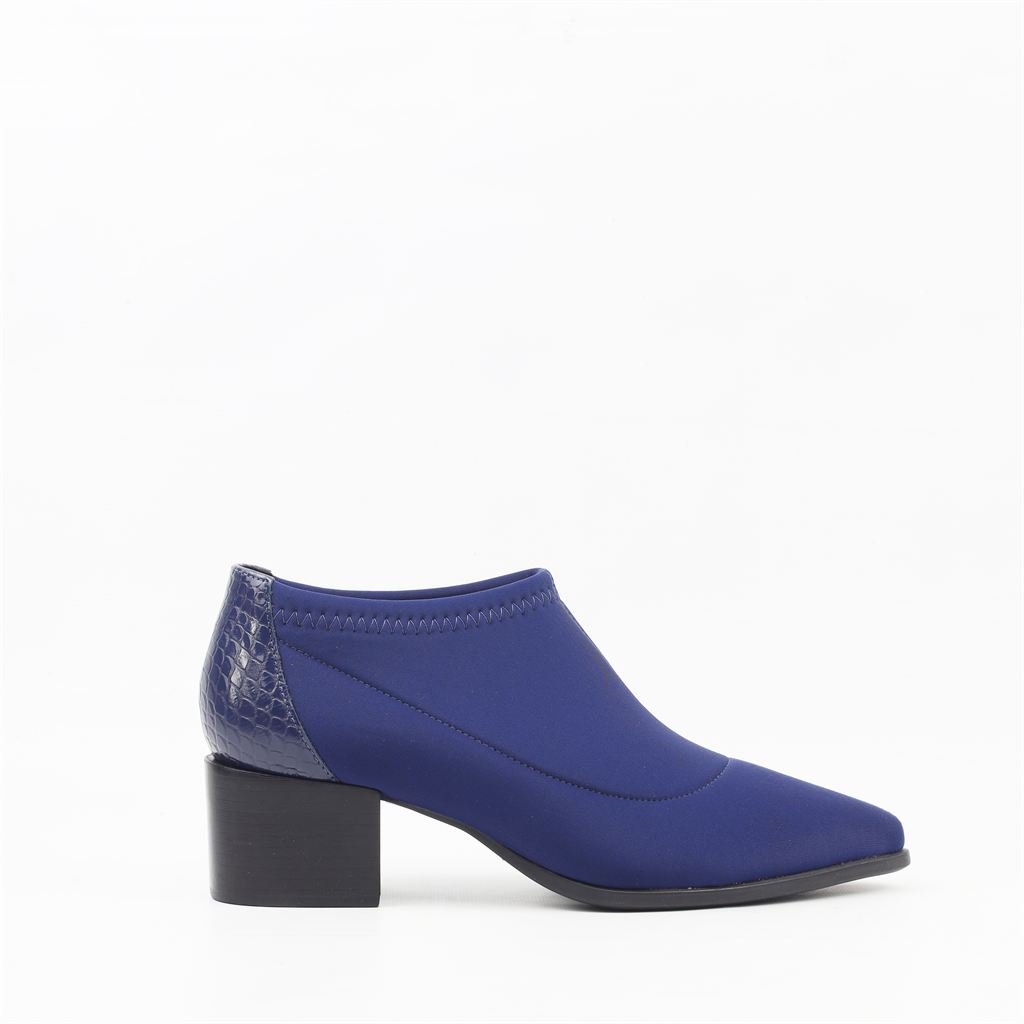 Bota Cano Baixo Salto Bloco Lycra Azul 5