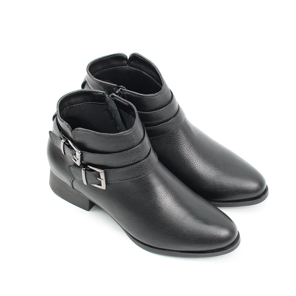 Bota Cano Baixo Couro Fivela Preto 2