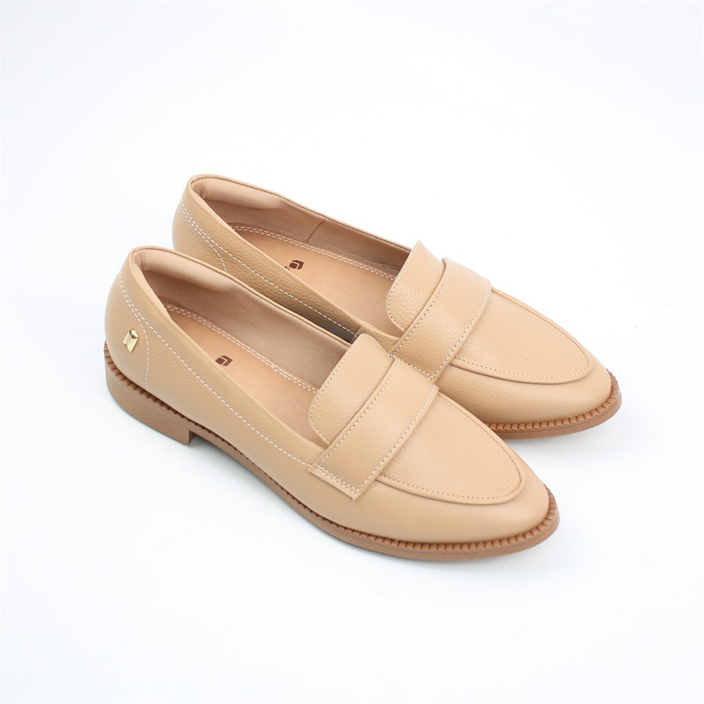 Mocassim Salto Bloco Couro Bege 2