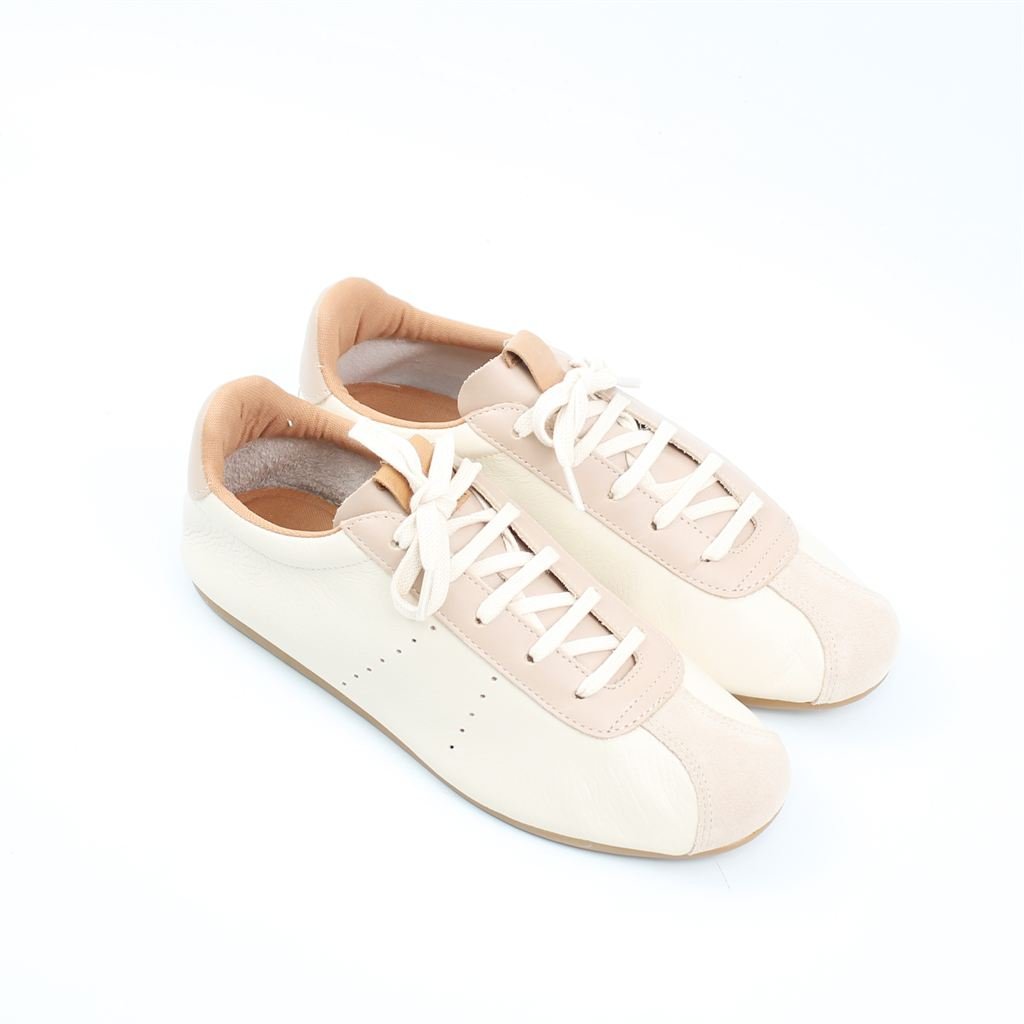 Tênis Flat Amarração Couro Nude/Off White 2