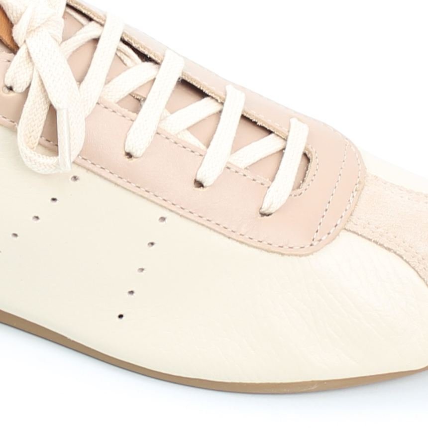 Tênis Flat Amarração Couro Nude/Off White 3