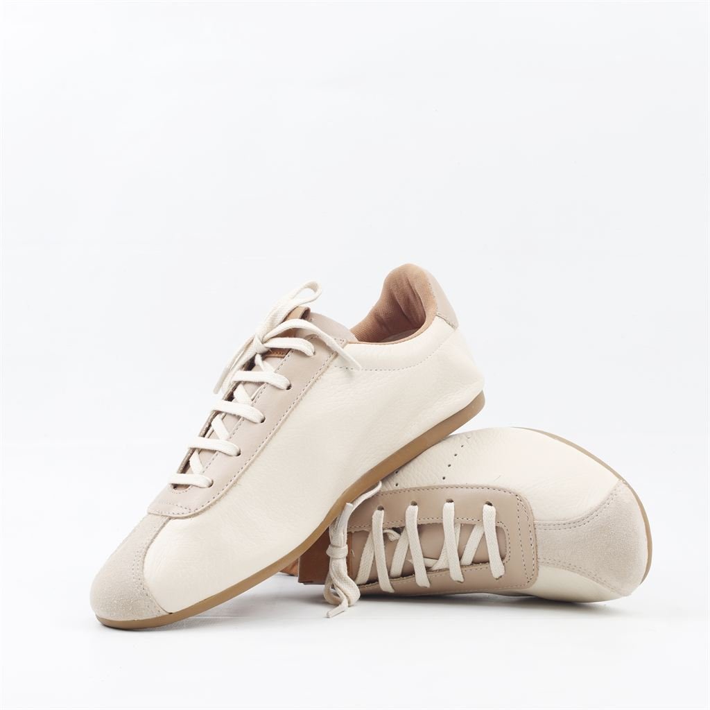 Tênis Flat Amarração Couro Nude/Off White 4