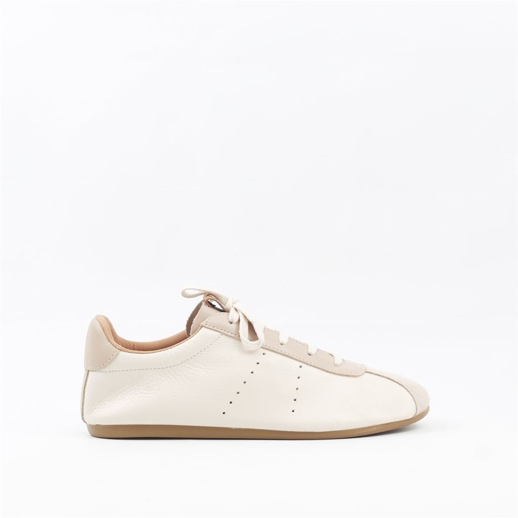 Tênis Flat Amarração Couro Nude/Off White 5