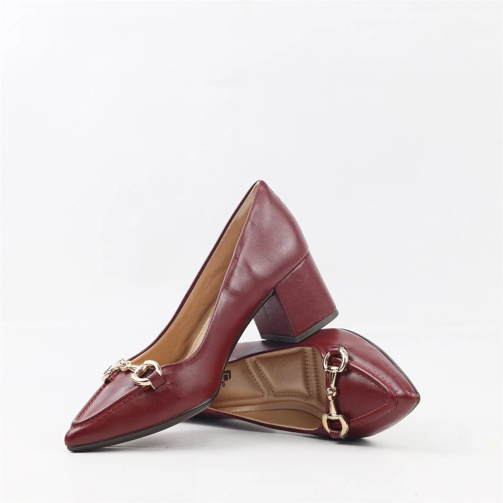Scarpin Salto Bloco Enfeite Metal Burgundy 4