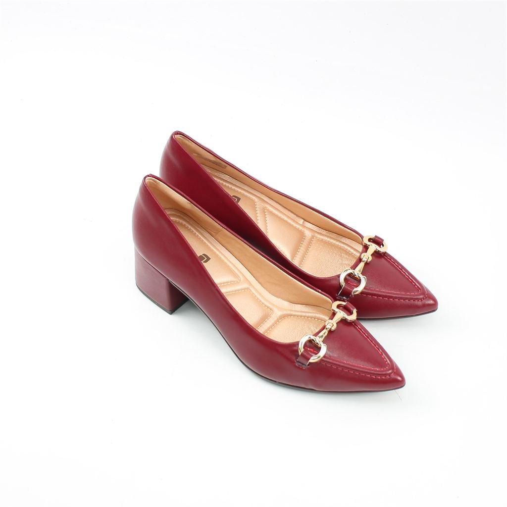 Scarpin Salto Bloco Enfeite Metal Burgundy 2