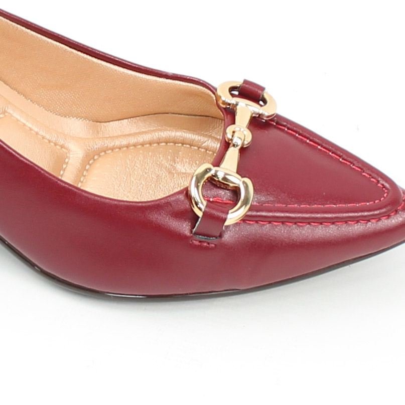 Scarpin Salto Bloco Enfeite Metal Burgundy 3