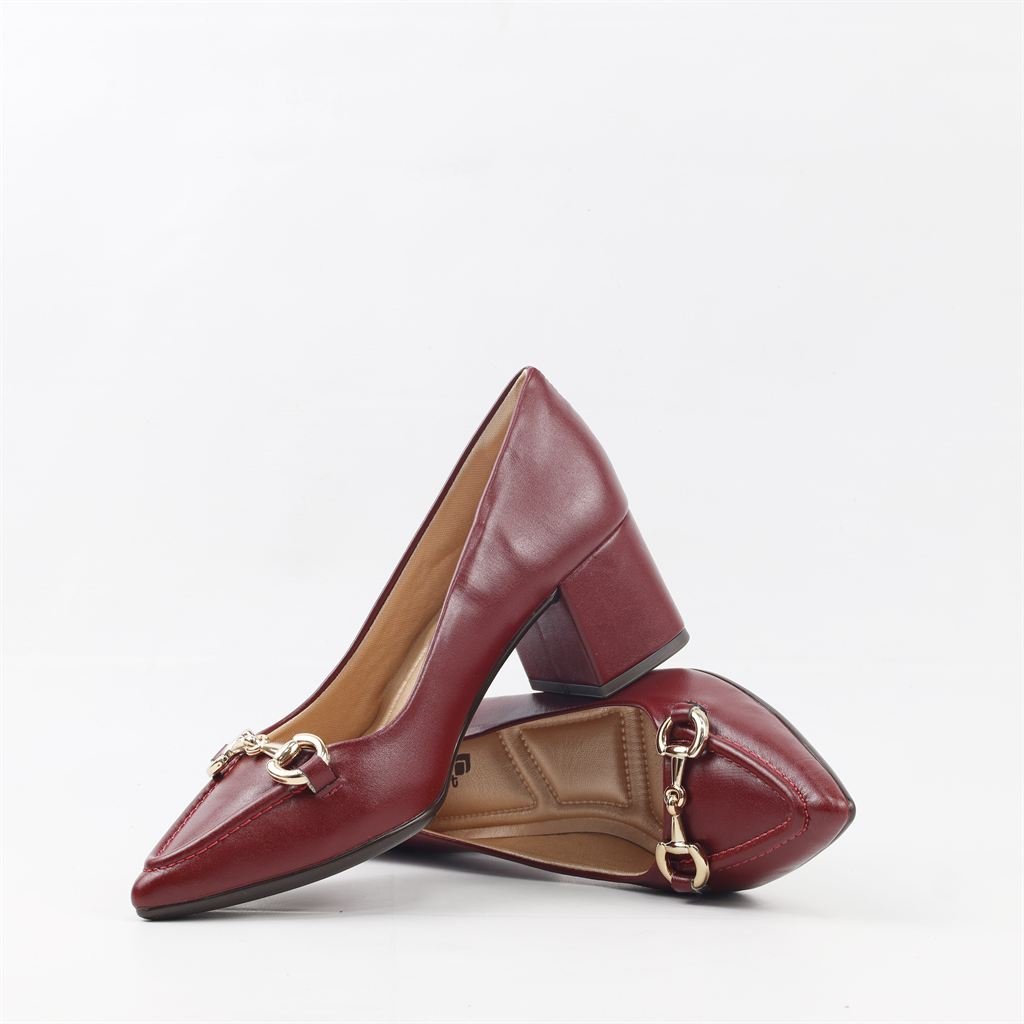 Scarpin Salto Bloco Enfeite Metal Burgundy 4
