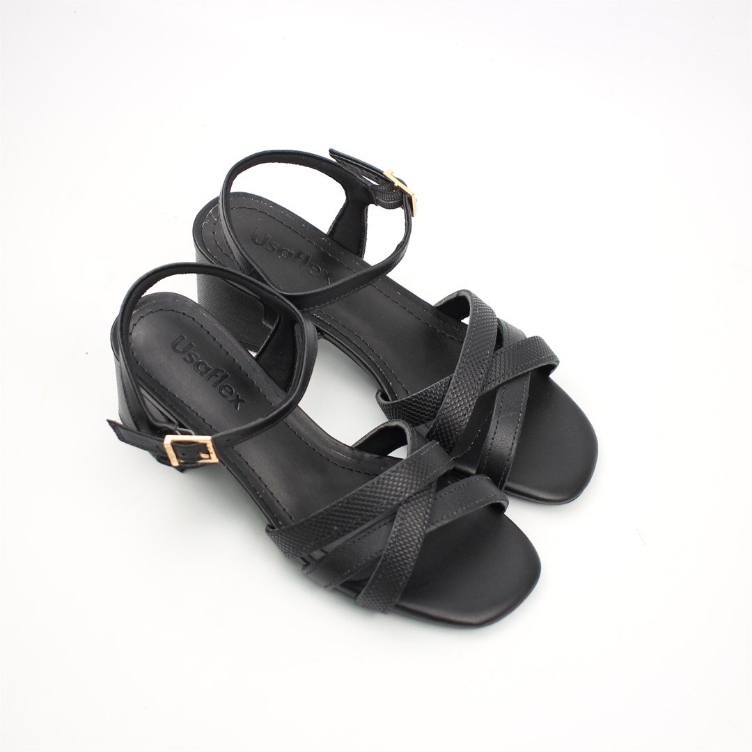 Sandália Salto Bloco Couro Preto 3