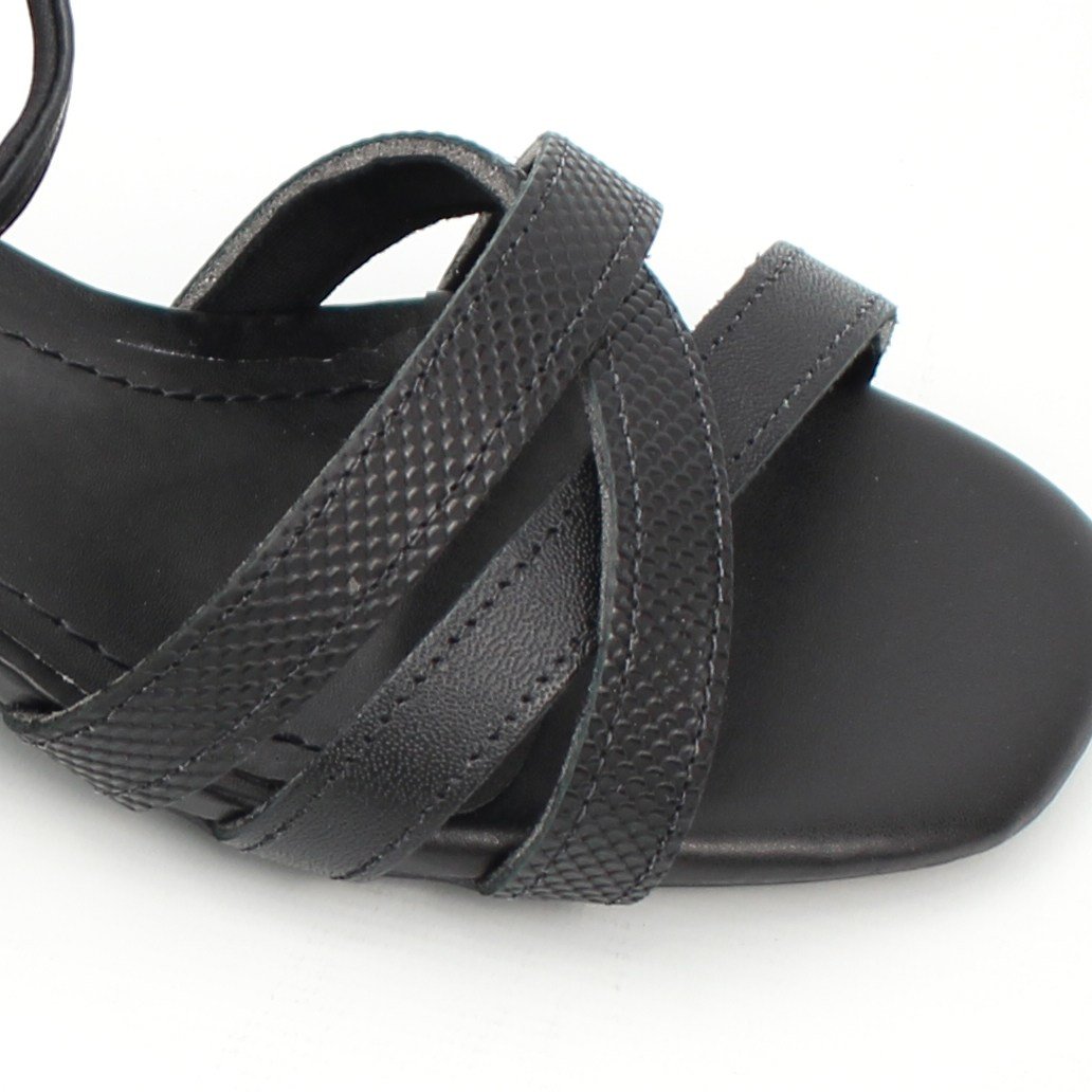 Sandália Salto Bloco Couro Preto 4