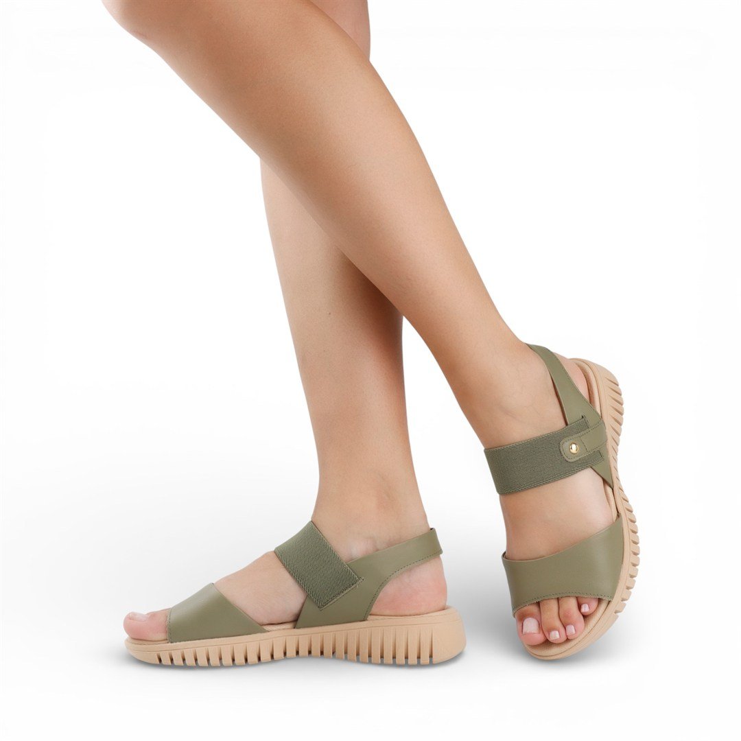 Sandália Flat Couro  Conforto Verde 2