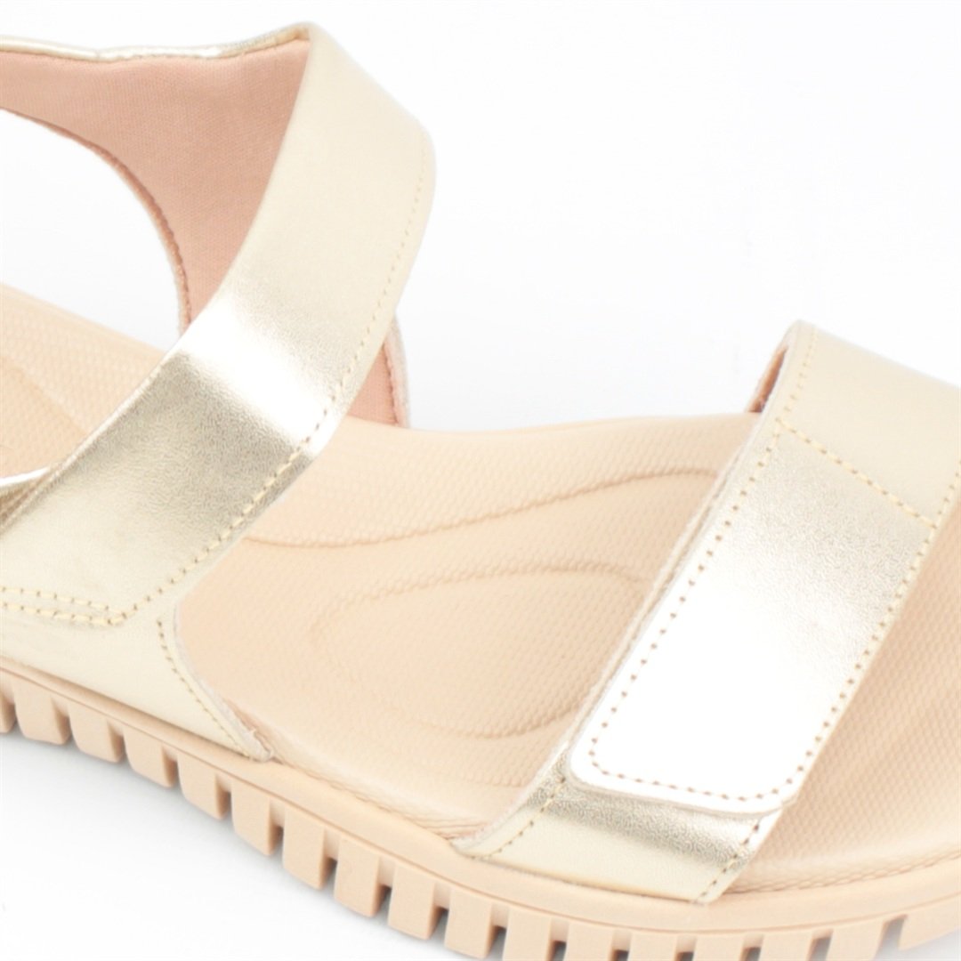 Sandália Flat Couro  Conforto Dourado 3