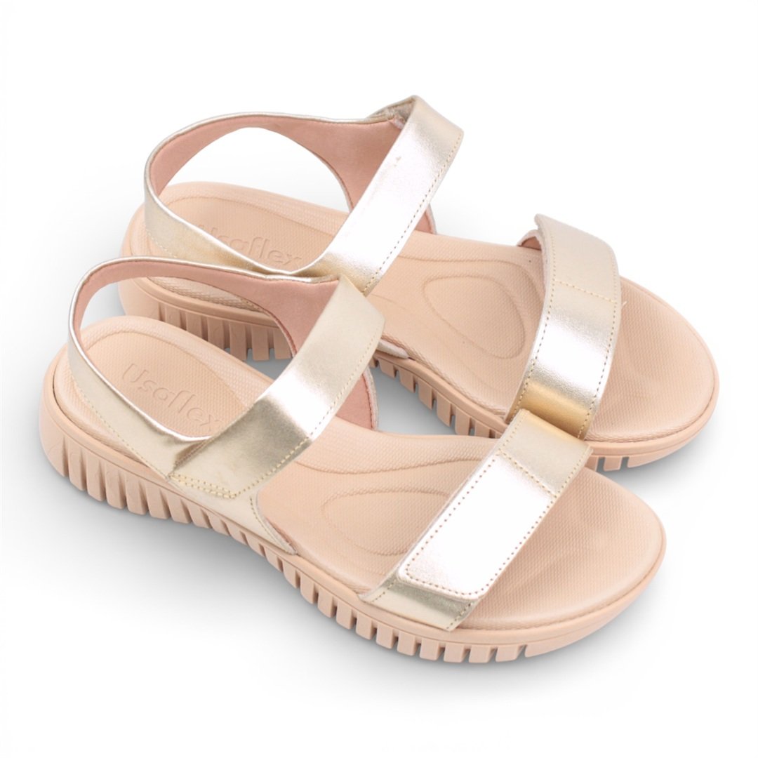Sandália Flat Couro  Conforto Dourado 5