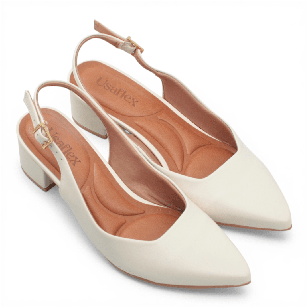 Scarpin Slingback Salto Bloco Couro Branco 3