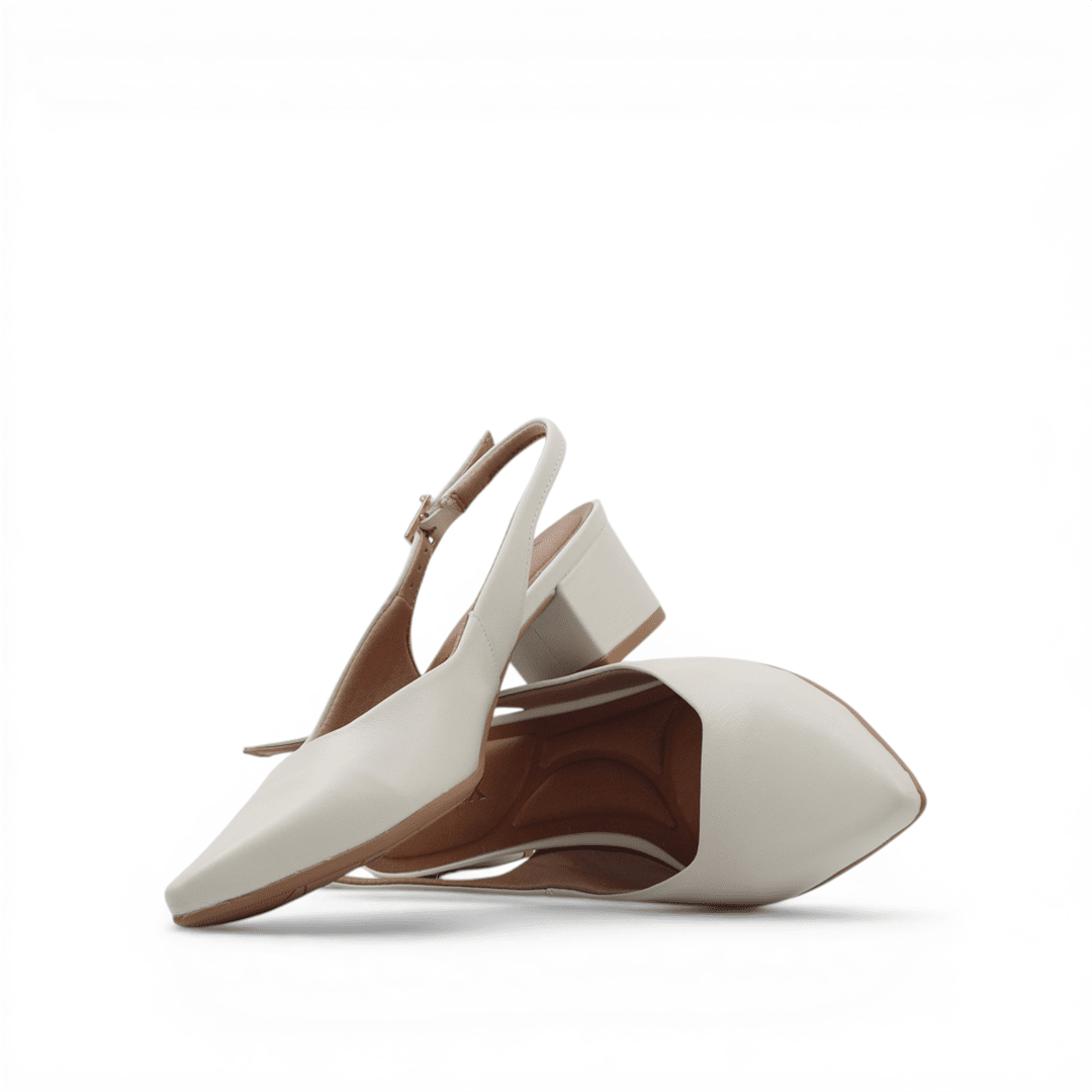 Scarpin Slingback Salto Bloco Couro Branco 4
