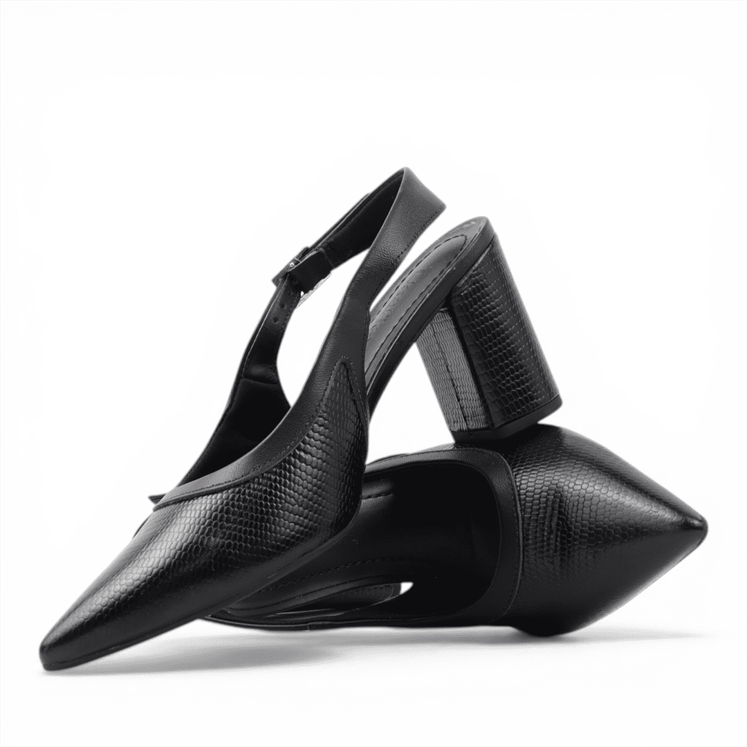 Scarpin Slingback Salto Bloco Preto 3