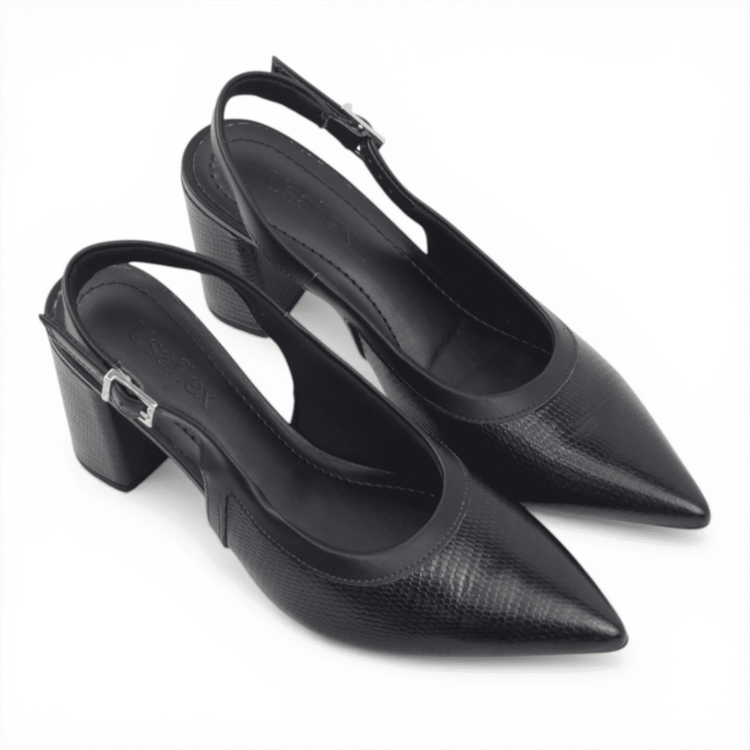 Scarpin Slingback Salto Bloco Preto 4